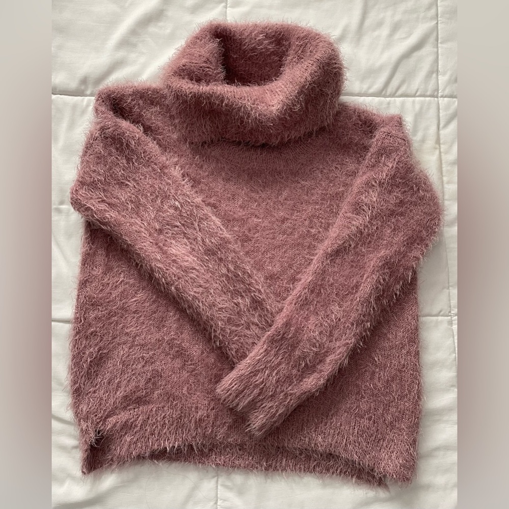 Pink Fuzzy Turtleneck Sweater
